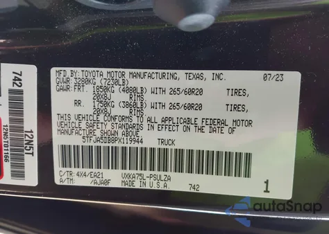 2023 Toyota Tundra Limited z USA, uszkodzony, nr VIN 5TFJA5DB8PX119944